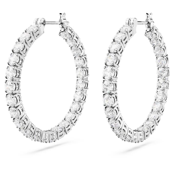 Matrix Hoop Earrings Round Cut, White, Rhodium Plated Matrix Hoop Earrings Round Cut, White, Rhodium Plated