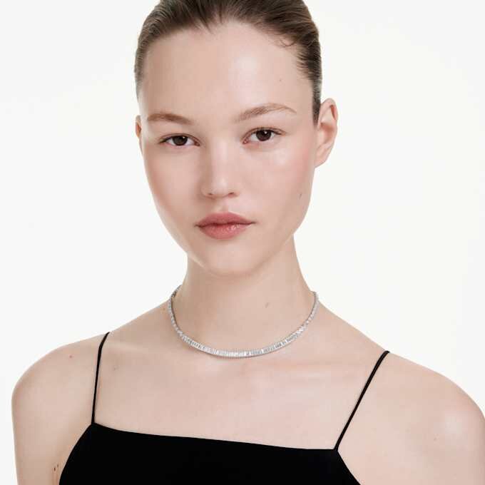 Matrix Necklace Baguette Cut, White, Rhodium Plated Matrix Necklace Baguette Cut, White, Rhodium Plated