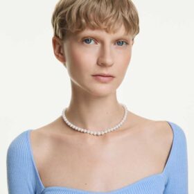 Matrix Necklace Crystal Pearl, White, Rhodium Plated
