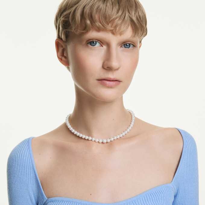 Matrix Necklace Crystal Pearl, White, Rhodium Plated Matrix Necklace Crystal Pearl, White, Rhodium Plated
