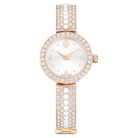 Matrix Pearl Bangle Bangle Watch Swiss Made, Crystal Bracelet, White, Rose Gold-Tone Finish