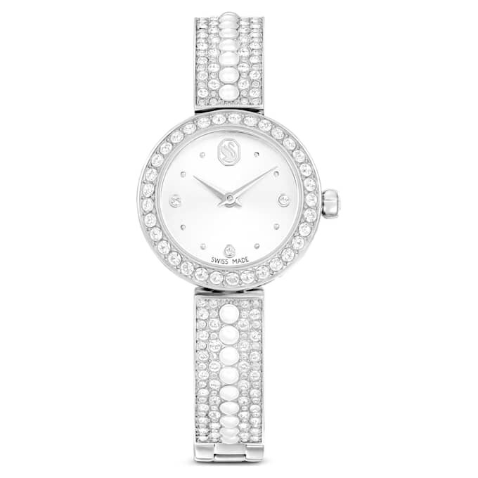 Matrix Pearl Bangle Watch Swiss Made, Crystal Bracelet, White, Stainless Steel Matrix Pearl Bangle Watch Swiss Made, Crystal Bracelet, White, Stainless Steel