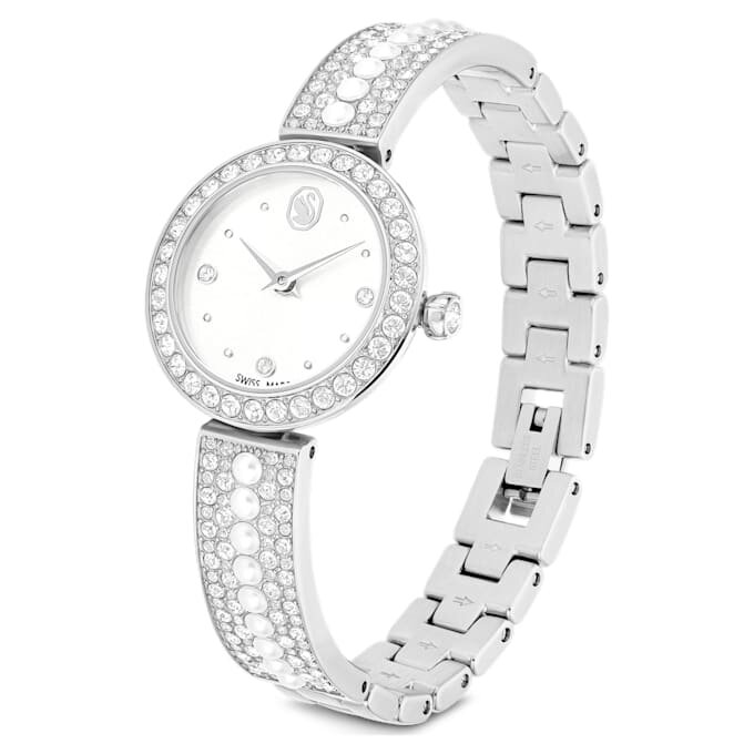 Matrix Pearl Bangle Watch Swiss Made, Crystal Bracelet, White, Stainless Steel Matrix Pearl Bangle Watch Swiss Made, Crystal Bracelet, White, Stainless Steel