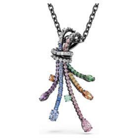 Matrix Pendant and Brooch Mixed Cuts, Bouquet, Multicolored, Ruthenium Plated