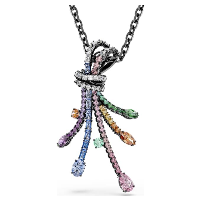 Matrix Pendant and Brooch Mixed Cuts, Bouquet, Multicolored, Ruthenium Plated Matrix Pendant and Brooch Mixed Cuts, Bouquet, Multicolored, Ruthenium Plated