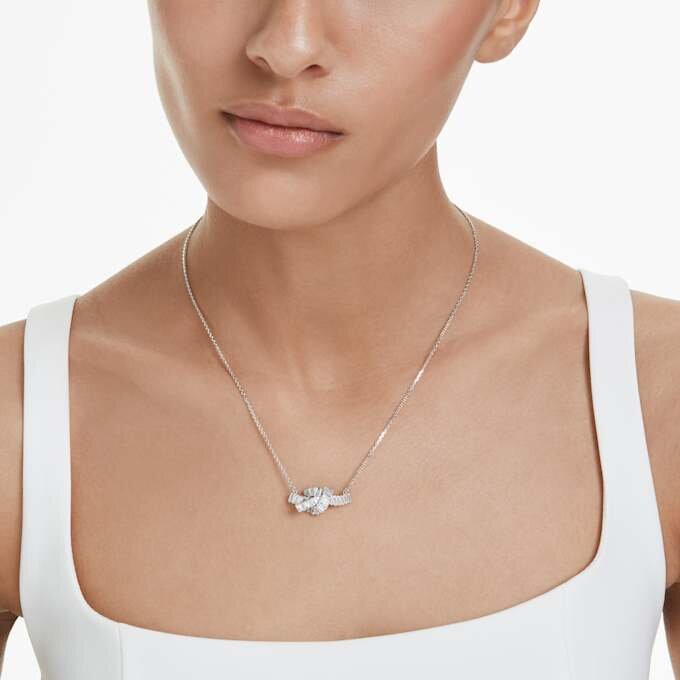 Matrix Pendant Baguette Cut, Knot, White, Rhodium Plated Matrix Pendant Baguette Cut, Knot, White, Rhodium Plated