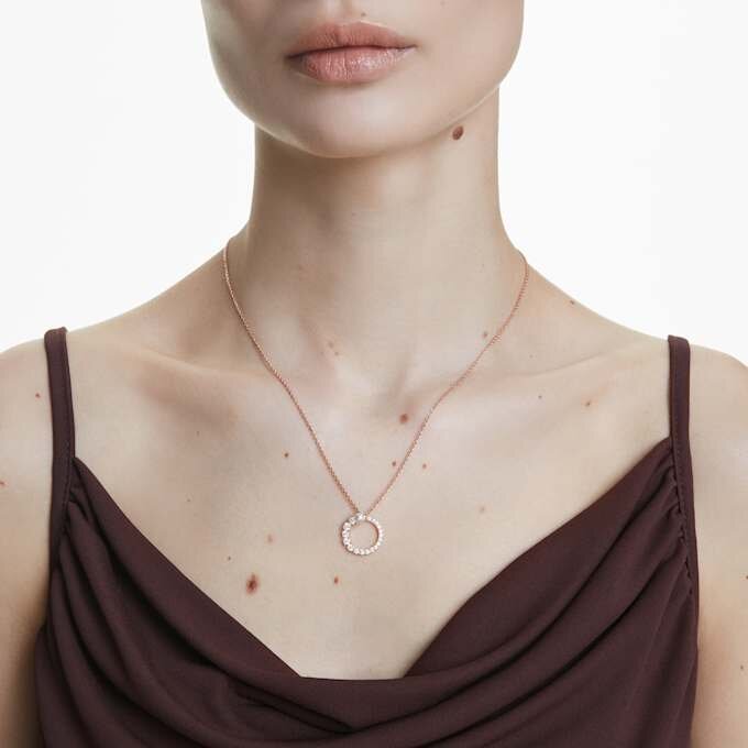 Matrix Pendant Crystal Pearl, Round Cut, White, Rose Gold-Tone Plated Matrix Pendant Crystal Pearl, Round Cut, White, Rose Gold-Tone Plated