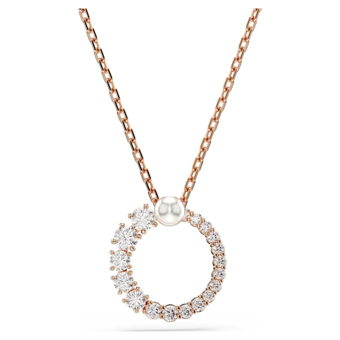 Matrix Pendant Crystal Pearl, Round Cut, White, Rose Gold-Tone Plated Matrix Pendant Crystal Pearl, Round Cut, White, Rose Gold-Tone Plated