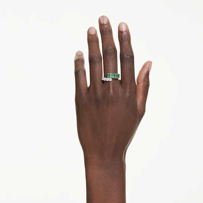 Matrix Ring Mixed Cuts, Green, Rhodium Plated Matrix Ring Mixed Cuts, Green, Rhodium Plated