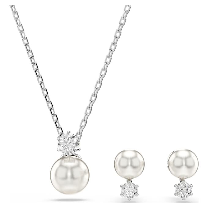 Matrix Set Crystal Pearl, Round Cut, White, Rhodium Plated Matrix Set Crystal Pearl, Round Cut, White, Rhodium Plated