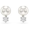 Matrix Stud Earrings Crystal Pearl, Round Cut, White, Rhodium Plated Matrix Stud Earrings Crystal Pearl, Round Cut, White, Rhodium Plated