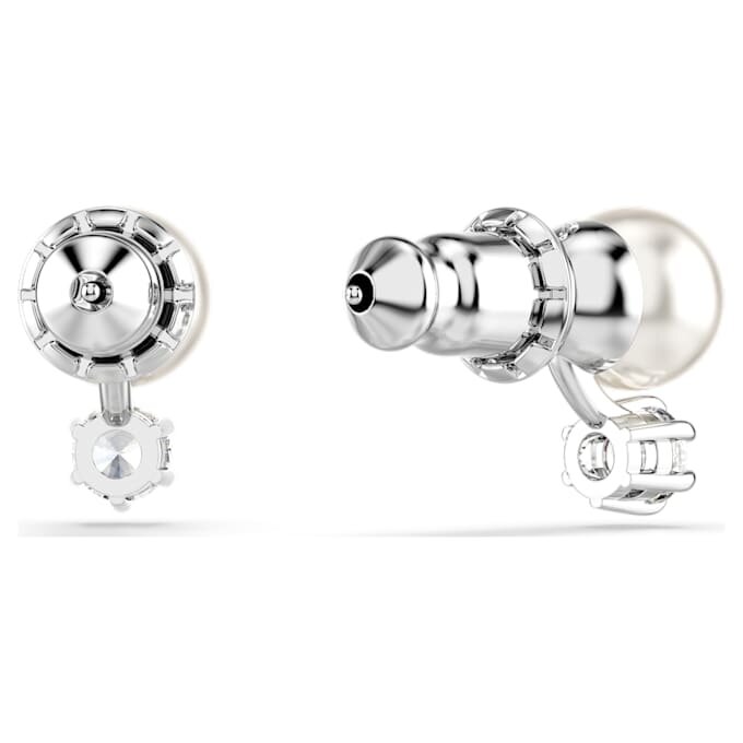 Matrix Stud Earrings Crystal Pearl, Round Cut, White, Rhodium Plated Matrix Stud Earrings Crystal Pearl, Round Cut, White, Rhodium Plated