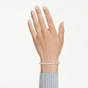 Matrix Tennis Bracelet Crystal Pearl, Round Cut, White, Gold-Tone Plated