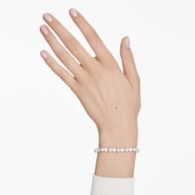 Matrix Tennis Bracelet Crystal Pearl, Round Cut, White, Rhodium Plated