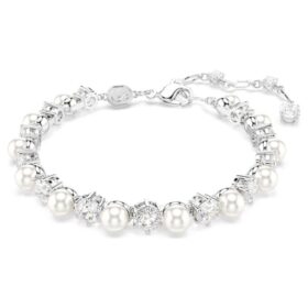 Matrix Tennis Bracelet Crystal Pearl, Round Cut, White, Rhodium Plated