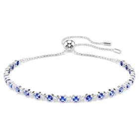 Matrix Tennis Bracelet Mixed Round Cuts, Blue, Rhodium Plated