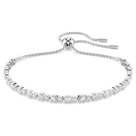 Matrix Tennis Bracelet Mixed Round Cuts, White, Rhodium Plated