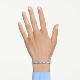 Matrix Tennis Bracelet Round Cut, Blue, Ruthenium Plated