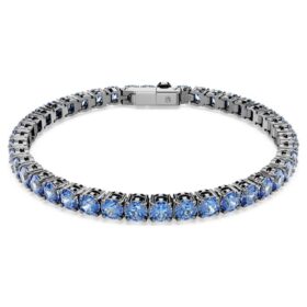Matrix Tennis Bracelet Round Cut, Blue, Ruthenium Plated