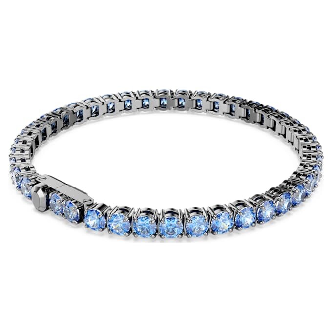 Matrix Tennis Bracelet Round Cut, Blue, Ruthenium Plated Matrix Tennis Bracelet Round Cut, Blue, Ruthenium Plated