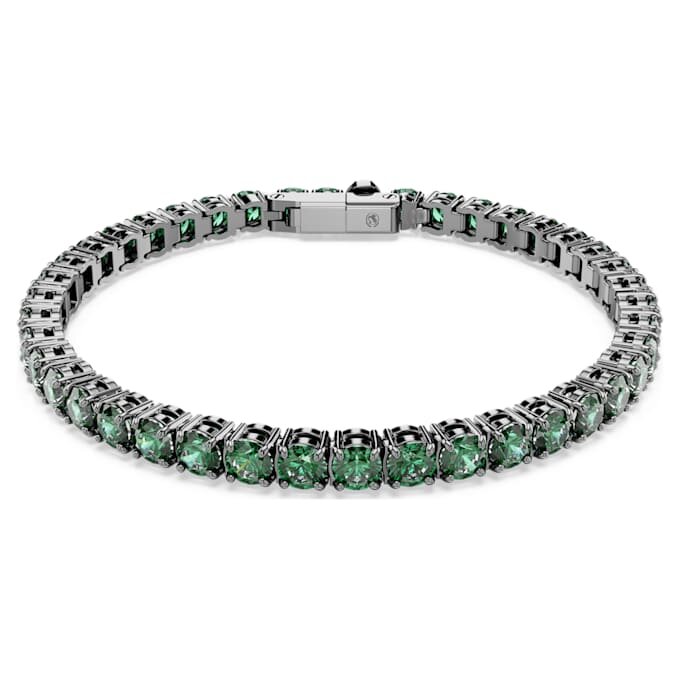 Matrix Tennis Bracelet Round Cut, Green, Ruthenium Plated Matrix Tennis Bracelet Round Cut, Green, Ruthenium Plated