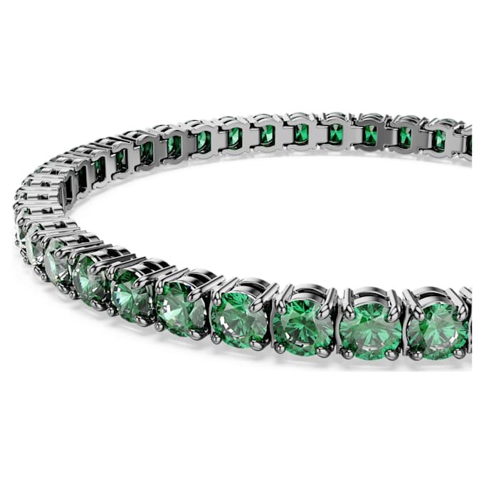Matrix Tennis Bracelet Round Cut, Green, Ruthenium Plated Matrix Tennis Bracelet Round Cut, Green, Ruthenium Plated