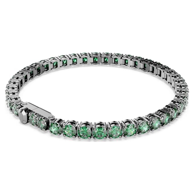 Matrix Tennis Bracelet Round Cut, Green, Ruthenium Plated Matrix Tennis Bracelet Round Cut, Green, Ruthenium Plated