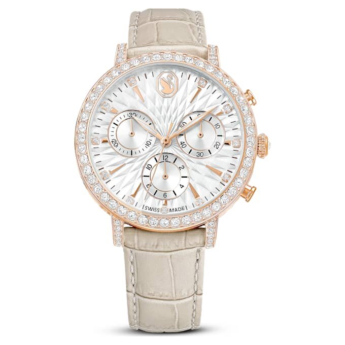 Matrix Tennis Chrono Watch Swiss Made, Leather Strap, Beige, Rose Gold-Tone Finish Matrix Tennis Chrono Watch Swiss Made, Leather Strap, Beige, Rose Gold-Tone Finish