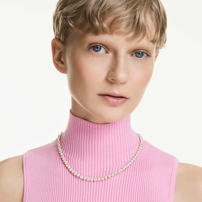 Matrix Tennis Necklace Crystal Pearl, Round Cut, White, Gold-Tone Plated Matrix Tennis Necklace Crystal Pearl, Round Cut, White, Gold-Tone Plated