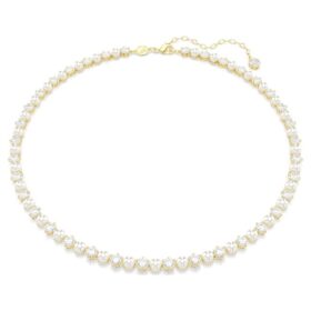 Matrix Tennis Necklace Crystal Pearl, Round Cut, White, Gold-Tone Plated Matrix Tennis Necklace Crystal Pearl, Round Cut, White, Gold-Tone Plated
