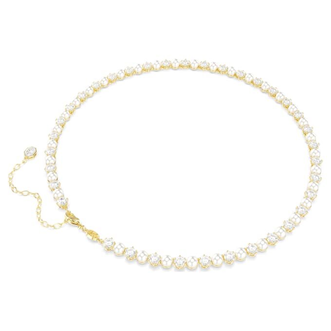 Matrix Tennis Necklace Crystal Pearl, Round Cut, White, Gold-Tone Plated Matrix Tennis Necklace Crystal Pearl, Round Cut, White, Gold-Tone Plated