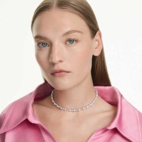 Matrix Tennis Necklace Crystal Pearl, Round Cut, White, Rhodium Plated Matrix Tennis Necklace Crystal Pearl, Round Cut, White, Rhodium Plated