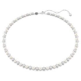 Matrix Tennis Necklace Crystal Pearl, Round Cut, White, Rhodium Plated Matrix Tennis Necklace Crystal Pearl, Round Cut, White, Rhodium Plated