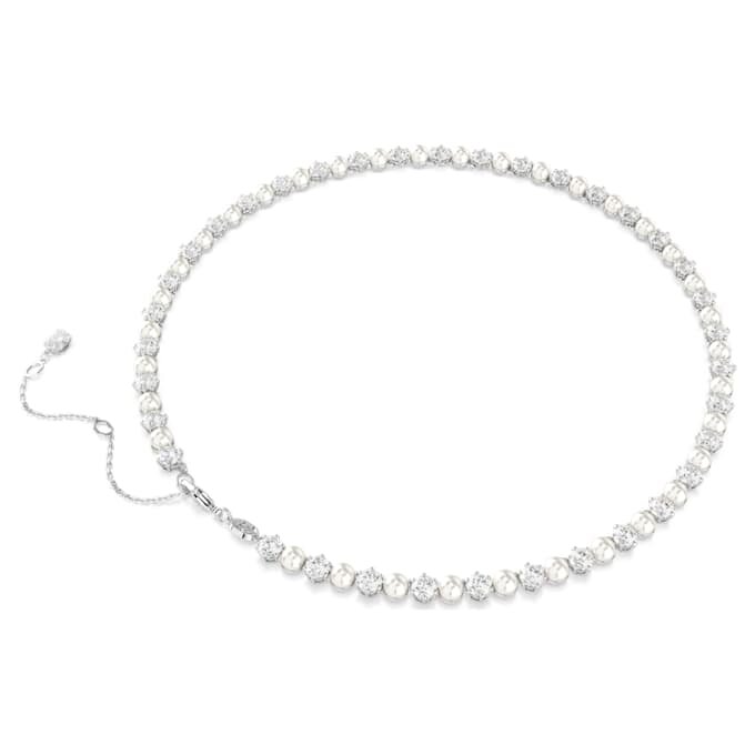 Matrix Tennis Necklace Crystal Pearl, Round Cut, White, Rhodium Plated Matrix Tennis Necklace Crystal Pearl, Round Cut, White, Rhodium Plated