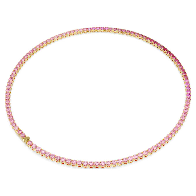 Matrix Tennis Necklace Round Cut, Pink, Gold-Tone Plated Matrix Tennis Necklace Round Cut, Pink, Gold-Tone Plated
