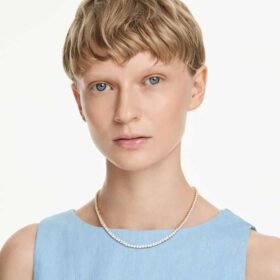 Matrix Tennis Necklace Round Cut, White, Gold-Tone Plated Matrix Tennis Necklace Round Cut, White, Gold-Tone Plated