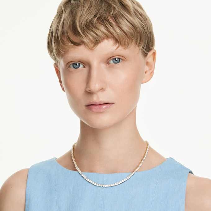 Matrix Tennis Necklace Round Cut, White, Gold-Tone Plated Matrix Tennis Necklace Round Cut, White, Gold-Tone Plated