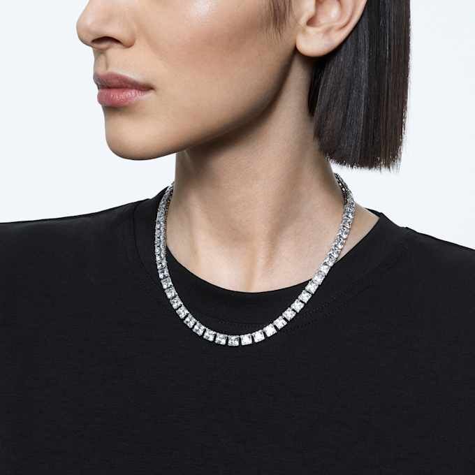 Matrix Tennis Necklace Square Cut, White, Rhodium Plated Matrix Tennis Necklace Square Cut, White, Rhodium Plated