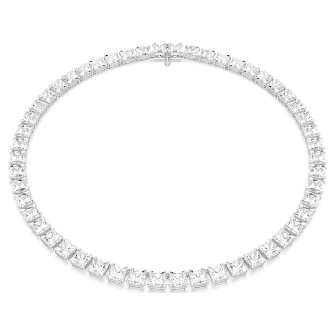 Matrix Tennis Necklace Square Cut, White, Rhodium Plated Matrix Tennis Necklace Square Cut, White, Rhodium Plated