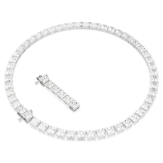 Matrix Tennis Necklace Square Cut, White, Rhodium Plated Matrix Tennis Necklace Square Cut, White, Rhodium Plated
