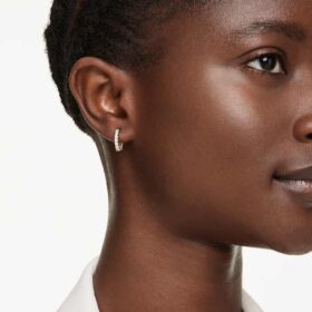 Matrix Vittore Hoop Earrings Round Cut, White, Gold-Tone Plated