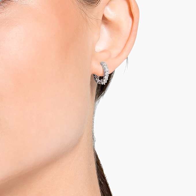 Matrix Vittore Hoop Earrings Round Cut, White, Rhodium Plated Matrix Vittore Hoop Earrings Round Cut, White, Rhodium Plated