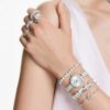 Constella Bangle Round Cut, Dancing Stone, White, Rhodium Plated