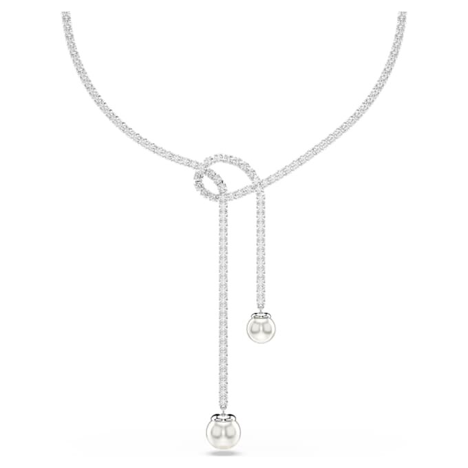 Matrix Y Necklace Crystal Pearl, Round Cut, White, Rhodium Plated Matrix Y Necklace Crystal Pearl, Round Cut, White, Rhodium Plated