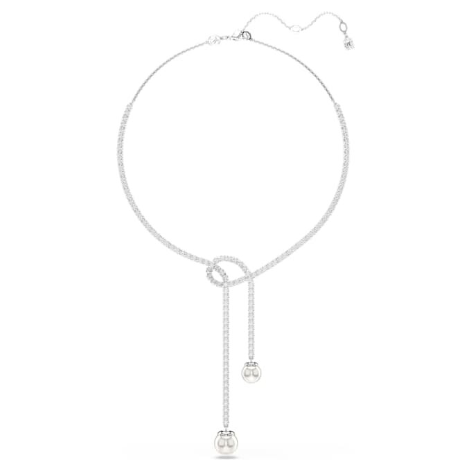 Matrix Y Necklace Crystal Pearl, Round Cut, White, Rhodium Plated Matrix Y Necklace Crystal Pearl, Round Cut, White, Rhodium Plated
