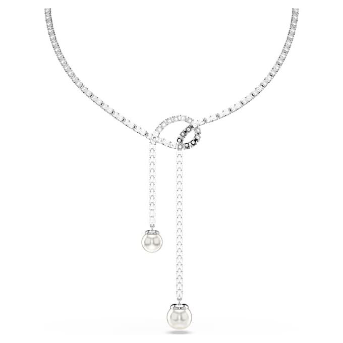 Matrix Y Necklace Crystal Pearl, Round Cut, White, Rhodium Plated Matrix Y Necklace Crystal Pearl, Round Cut, White, Rhodium Plated