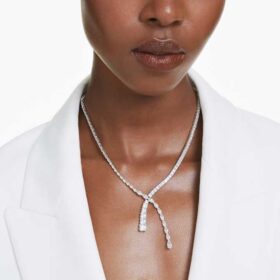 Matrix Y Necklace Mixed Cuts, White, Rhodium Plated Matrix Y Necklace Mixed Cuts, White, Rhodium Plated