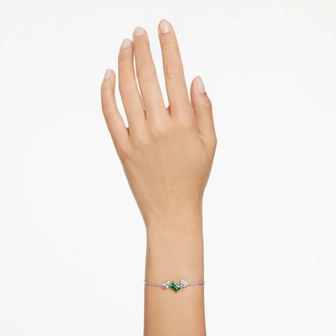 Mesmera Bracelet Mixed Cuts, Green, Rhodium Plated Mesmera Bracelet Mixed Cuts, Green, Rhodium Plated