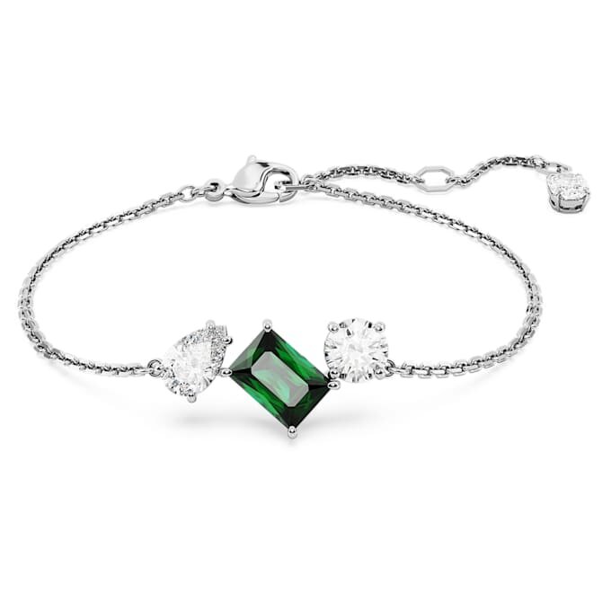 Mesmera Bracelet Mixed Cuts, Green, Rhodium Plated Mesmera Bracelet Mixed Cuts, Green, Rhodium Plated