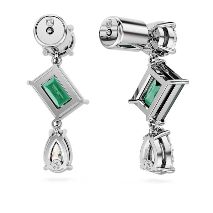 Mesmera Drop Earrings Mixed Cuts, Green, Rhodium Plated Mesmera Drop Earrings Mixed Cuts, Green, Rhodium Plated